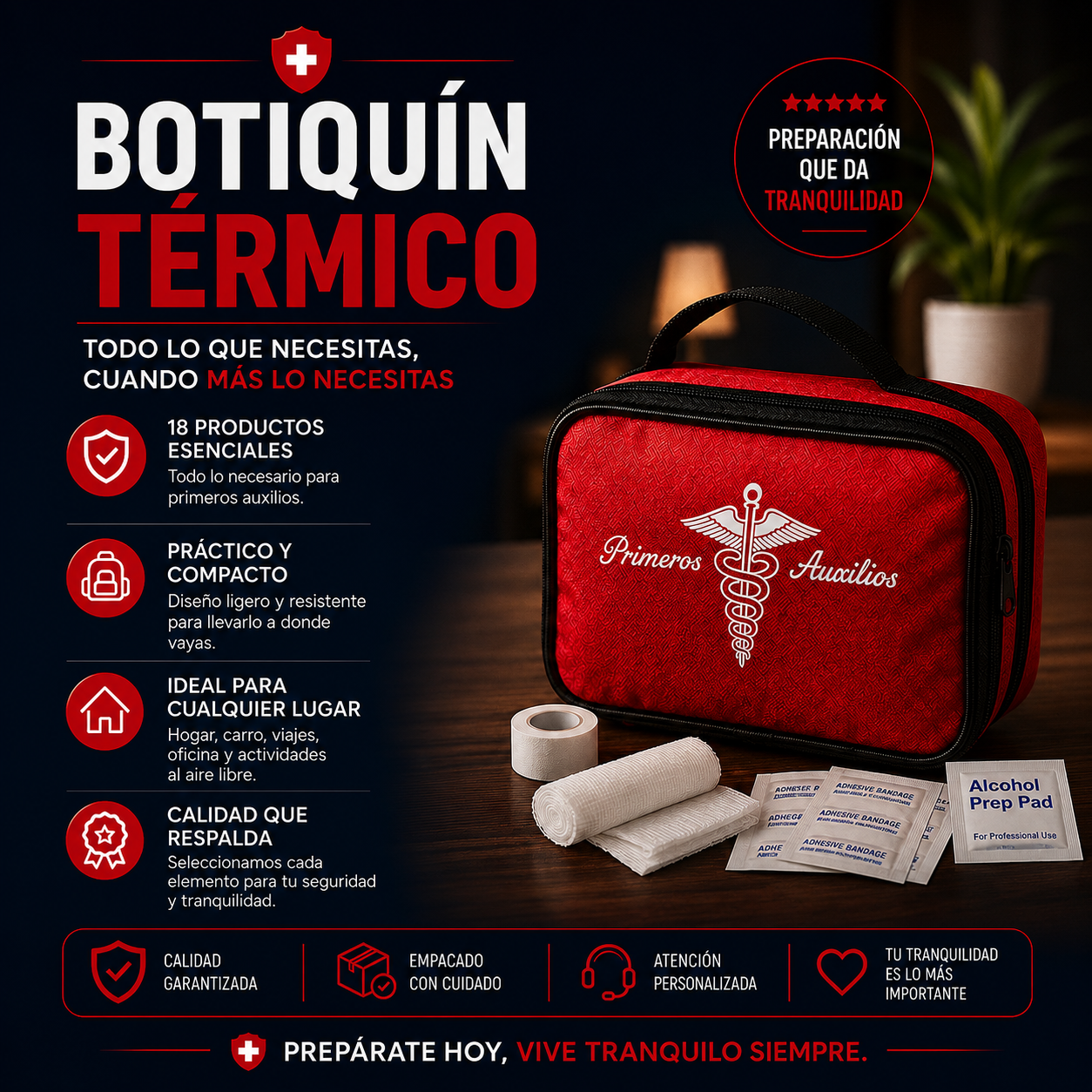 BOTIQUÍN TÉRMICO CON 18 PRODUCTOS + LINTERNA LED DE OBSEQUIO