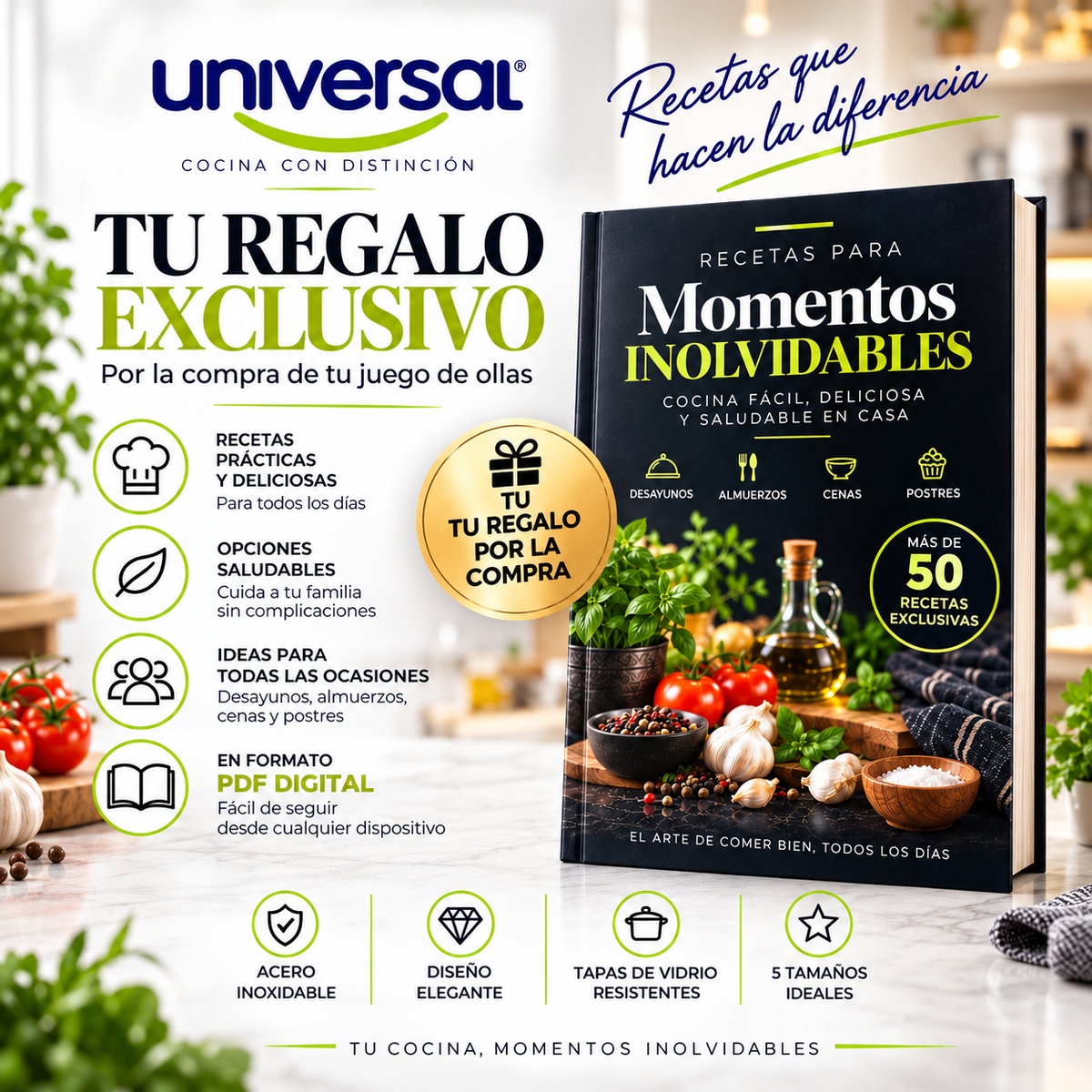 JUEGO DE 3 SARTENES GOLD ANTIADHERENTES + 3 OBSEQUIOS