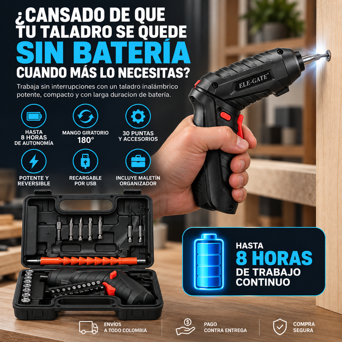 TALADRO ELÉCTRICO RECARGABLE + GUÍA PRÁCTICA DE REPARACIONES EN CASA