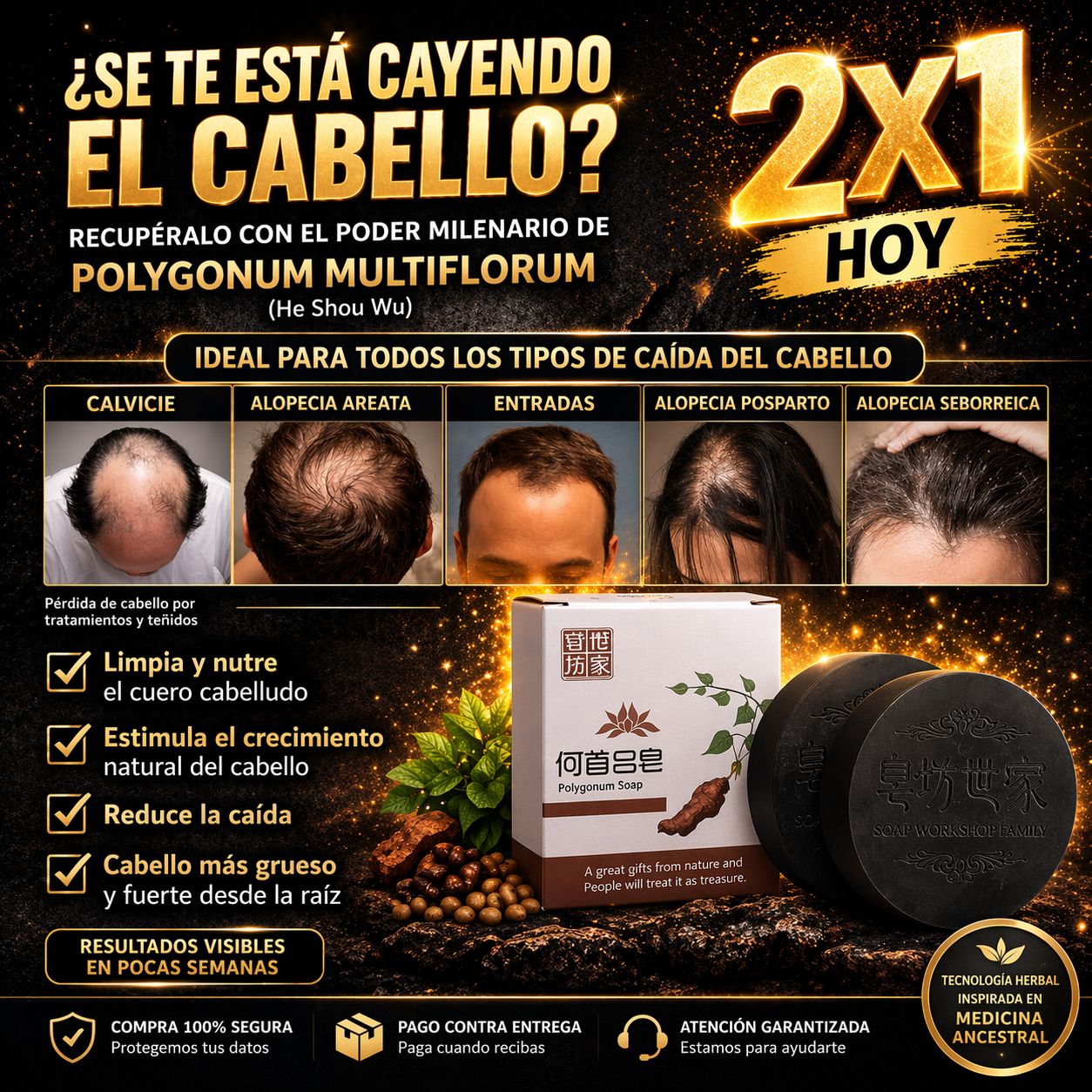 NUEVO SHAMPOO REVITALIZADOR ANTICAÍDA POLYGONUM EN BARRA 2x1